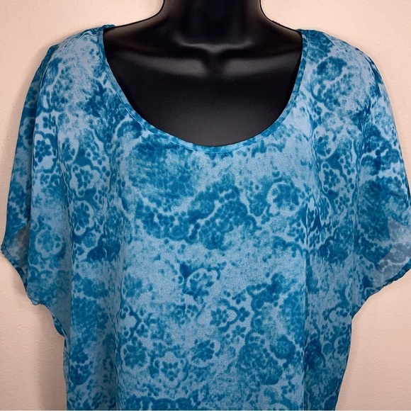 0X MAURICES BLUE WHITE LACE SEMI SHEER BLOUSE SHORT SLEEVE BOHO LIGHTWEIGHT - Picture 5 of 11